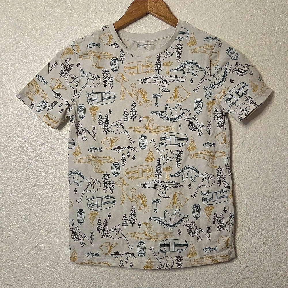 Tommy Bahama Kids Dinosaur Camping Print Graphic‎ T-Shirt Medium 7/8
